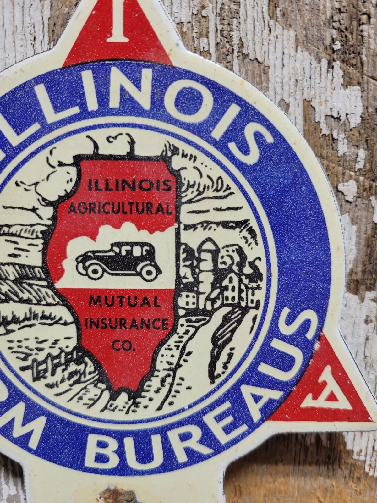 VINTAGE FARM BUREAU PORCELAIN SIGN OLD ILLINOIS FARMING FARMER FARM TAG TOPPER