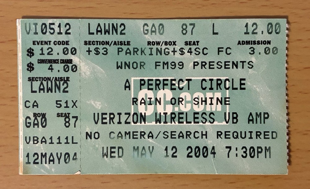 2004 A PERFECT CIRCLE THIRTEENTH STEP TOUR VIRGINIA BEACH CONCERT TICKET STUB