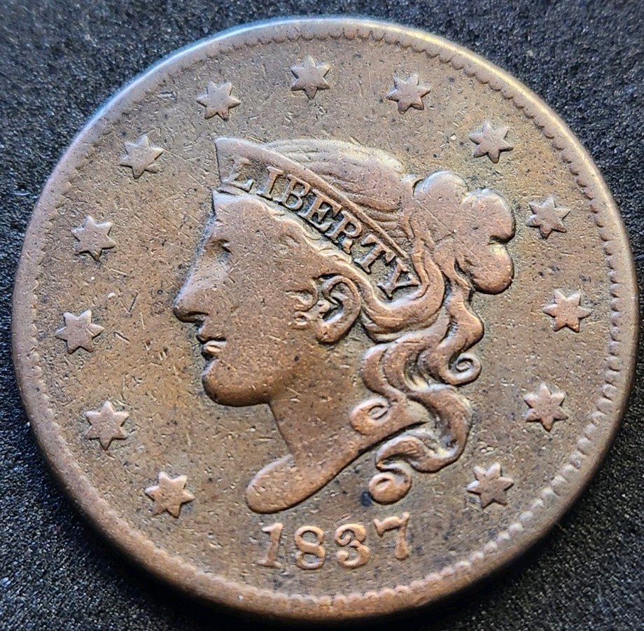 1837 Medium Letters Coronet Head Large Cent #5253