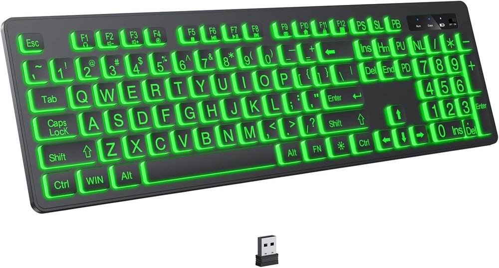 Large Print Backlit Wireless Keyboard, 2.4G Silent Wireless Light Up Keyboard