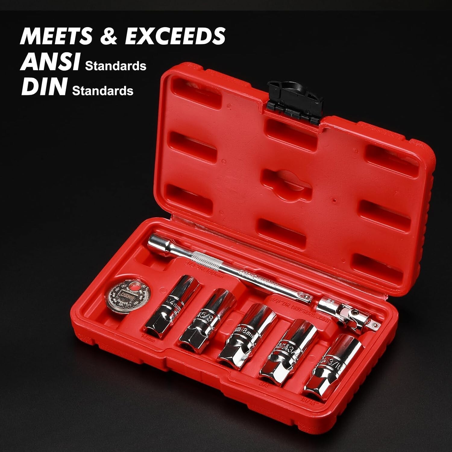 8PCS 3/8 Inch Drive Spark Plug Socket Set 6-Point Include Extension Bar CR-V