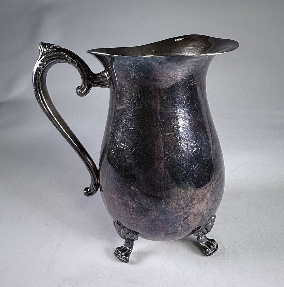 Vintage Leonard Silverplate Water Pitcher Paw Feet Scroll Handle