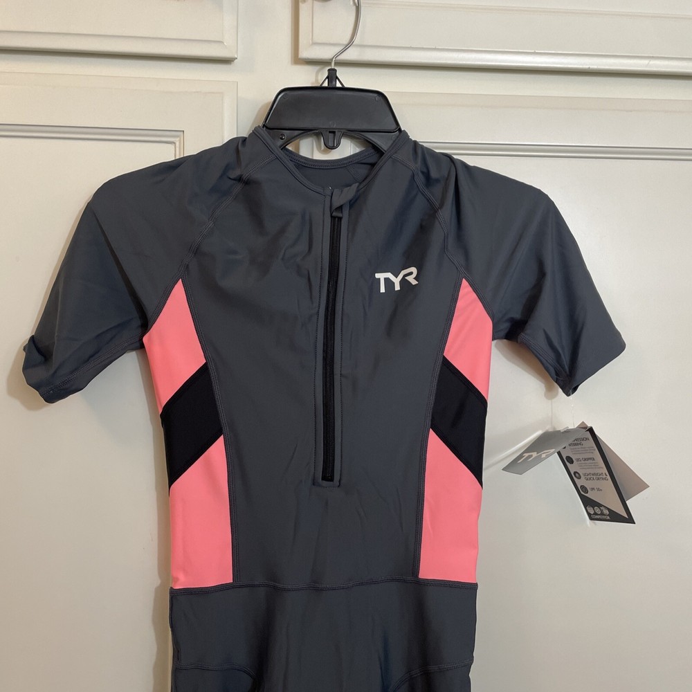 TYR WOMENS GREY/CORAL COMP COMPRESSION SPEEDSUIT SIZE S