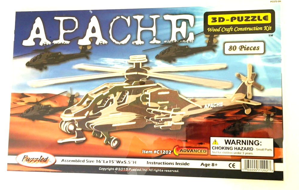 3D Wooden Puzzles, Model Self Assembly DIY Creative Toy Military - Apache