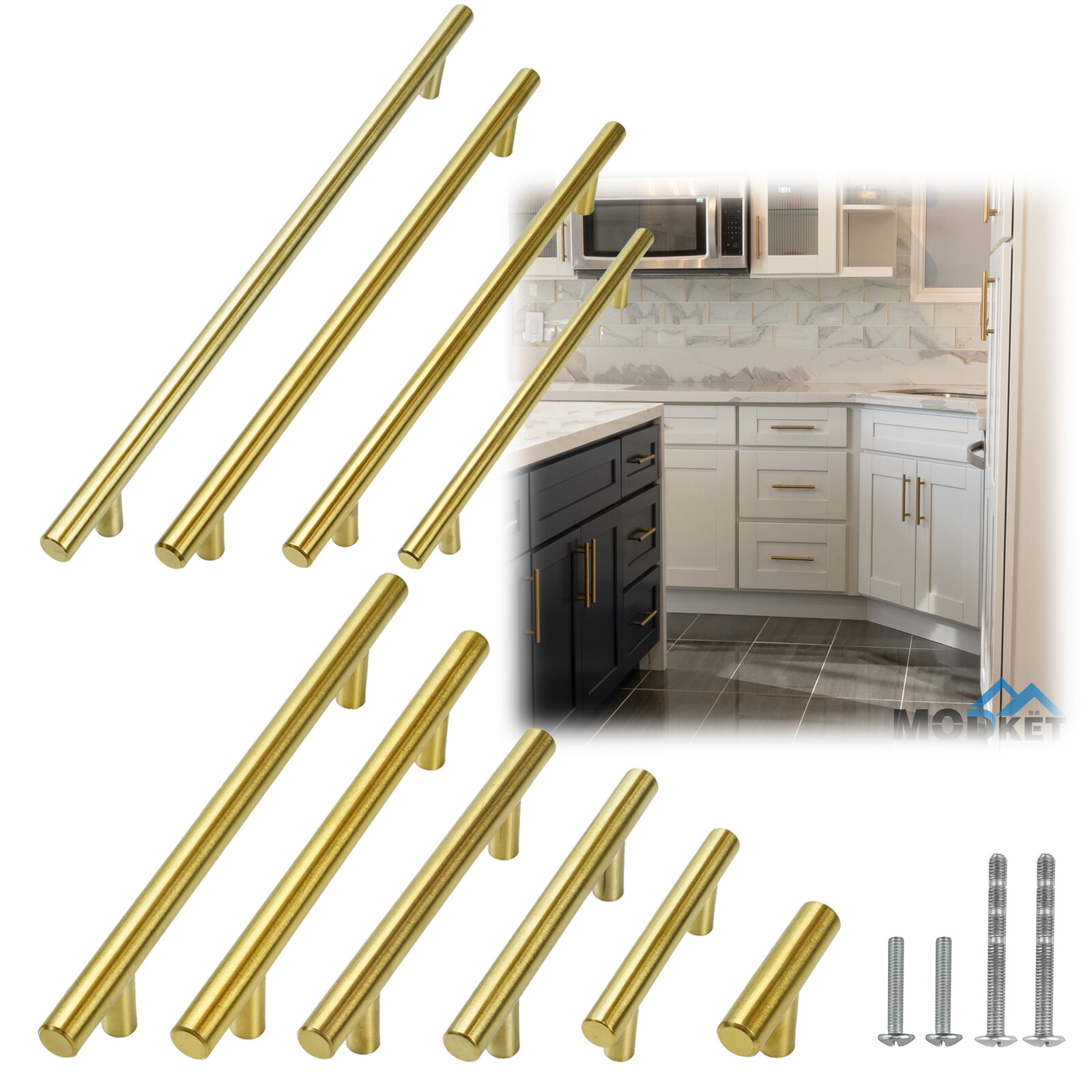 Gold Brushed Satin Brass Stainless Steel Bar Pulls Kitchen Cabinet Handles Knobs