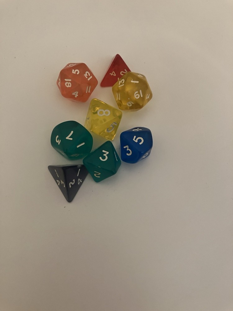 8pc Translucent Polyhedral Dice Set - Multi-Color RPG TTRPG Dice (d4-d20)