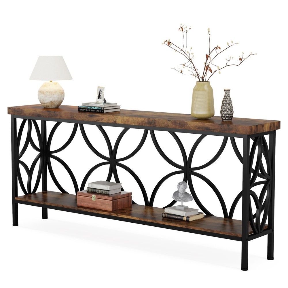 71'' Narrow Console Table, Industrial Long Sofa Table Behind Couch w/ Storage