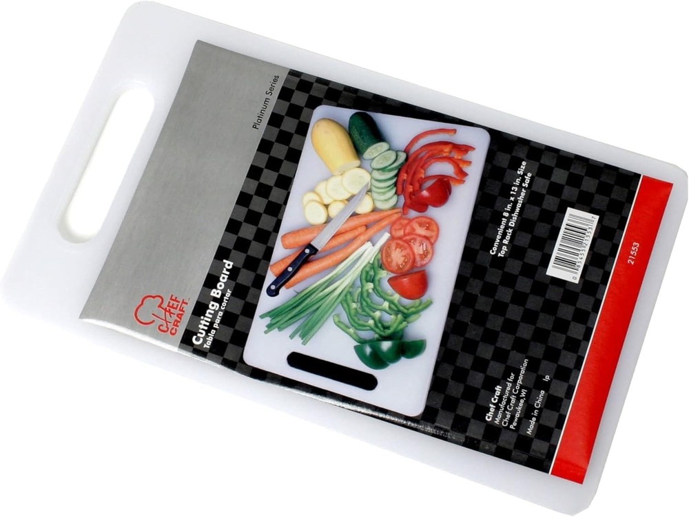 Basic Solid Plastic Cutting Board, 13 x 8 inch, White