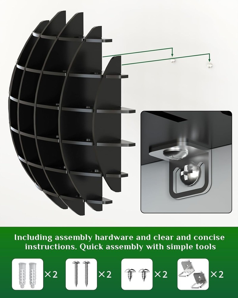 Spherical Golf Ball Display Case - Holds 26 Balls, Wall Mount, Black