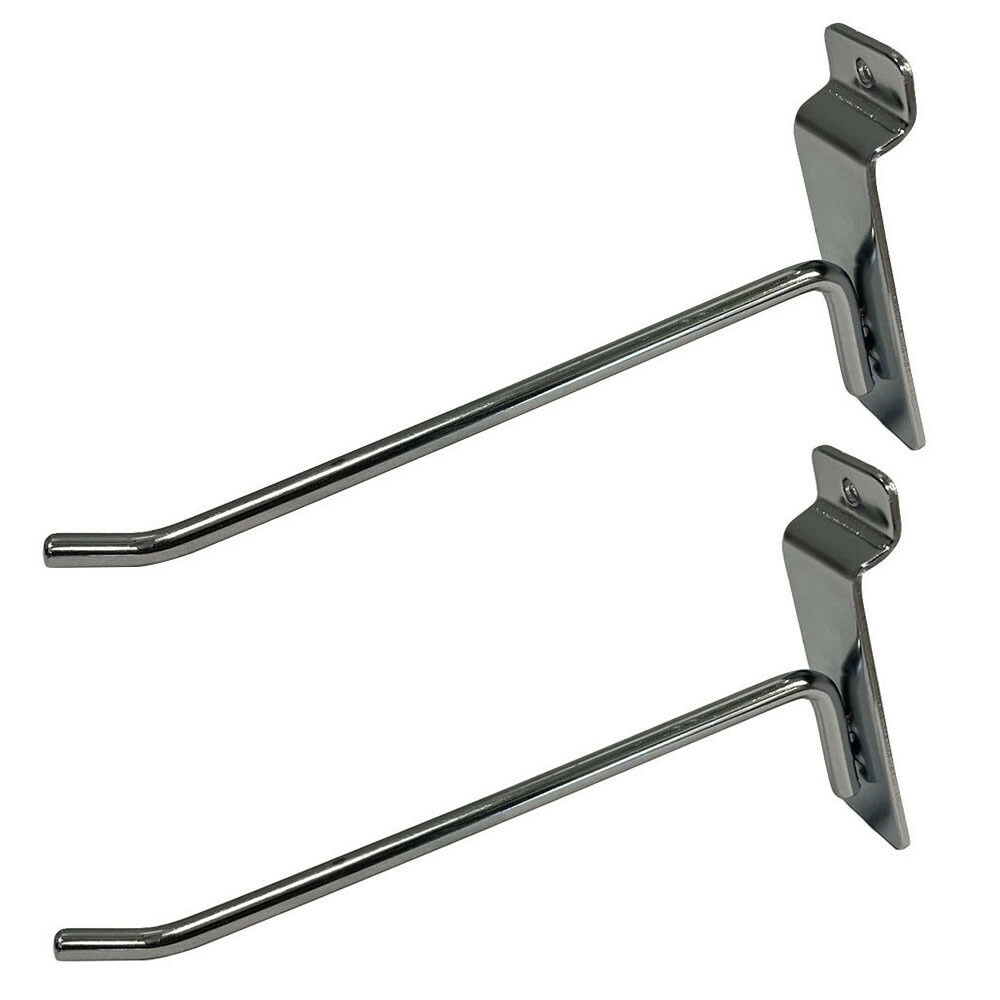 8" Slatwall Hook Panel Display Hooks, 1/4" Thickness Metal, Chrome - PACK 2