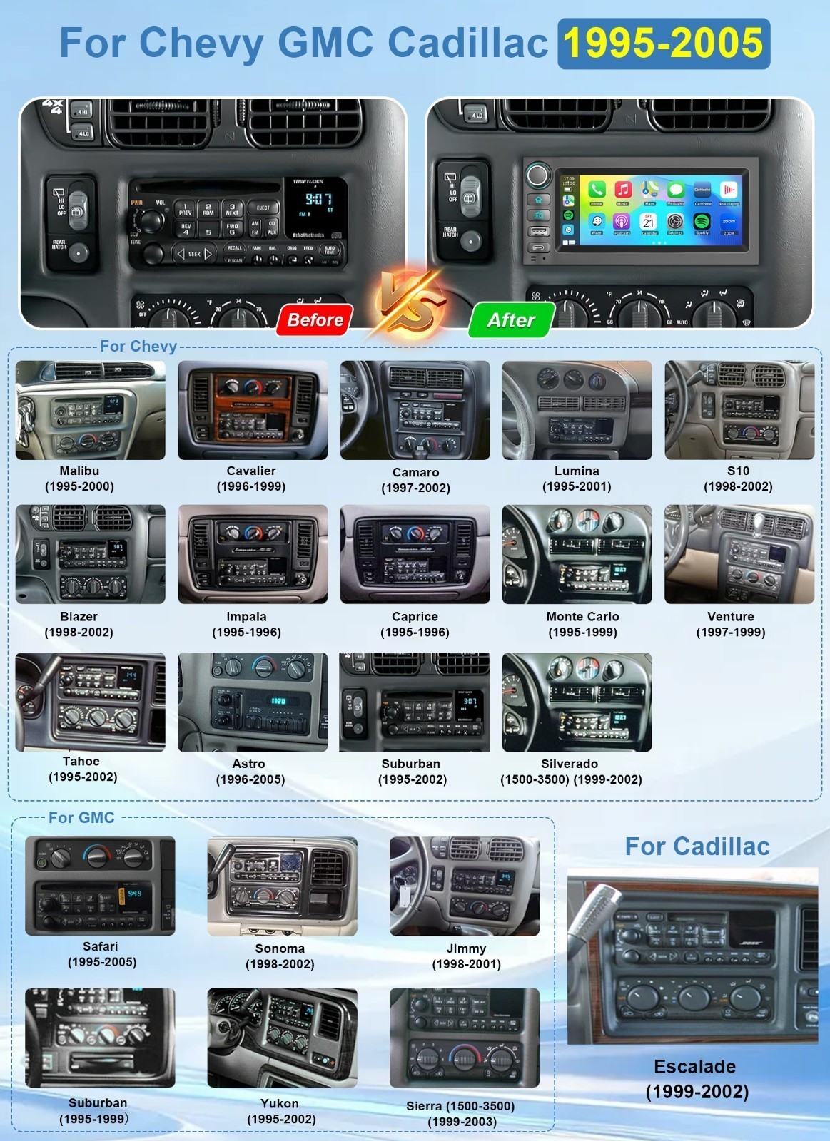 Plug play For GMC Jimmy Sonoma 1998-2001 Apple Carplay Car Stereo Radio GPS Navi