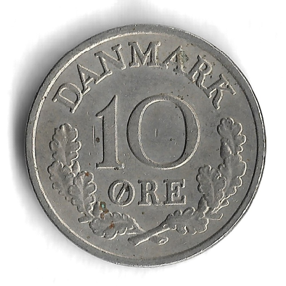 1966 Denmark 10 Ore World Coin - KM# 849 (c)
