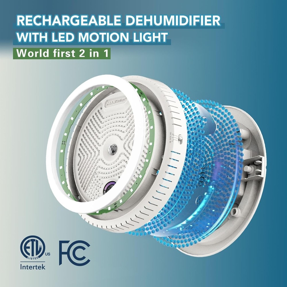 2-in-1 Rechargeable Dehumidifier with Motion Sensor Light - Approved, White