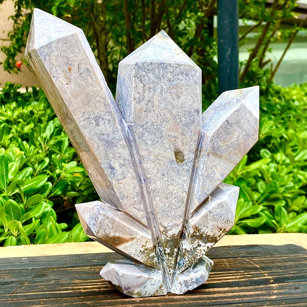 6.09LB Natural Water Grass Agate Column Quartz Multi pointed Column