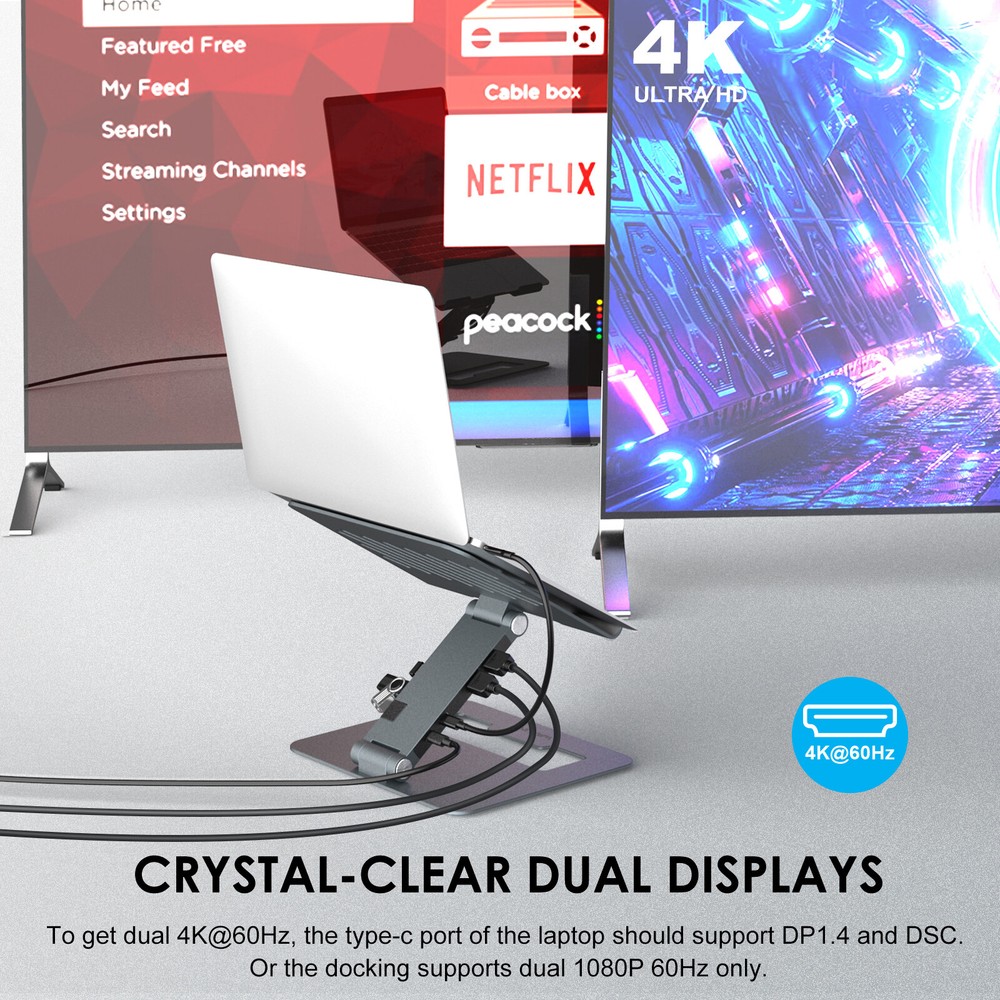 Adjustable Computer Riser Laptop Stand USB C Dock Dual HDMI for 10-17" Laptop