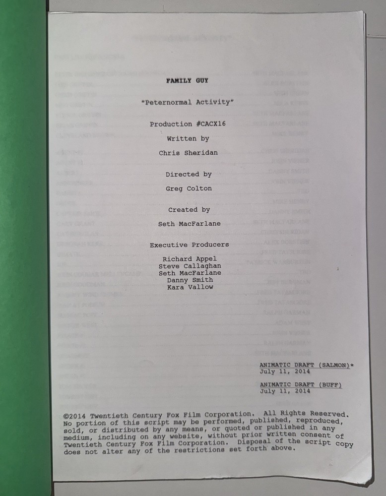 Family Guy Script “Peternormal Activity” - Seth MacFarlane