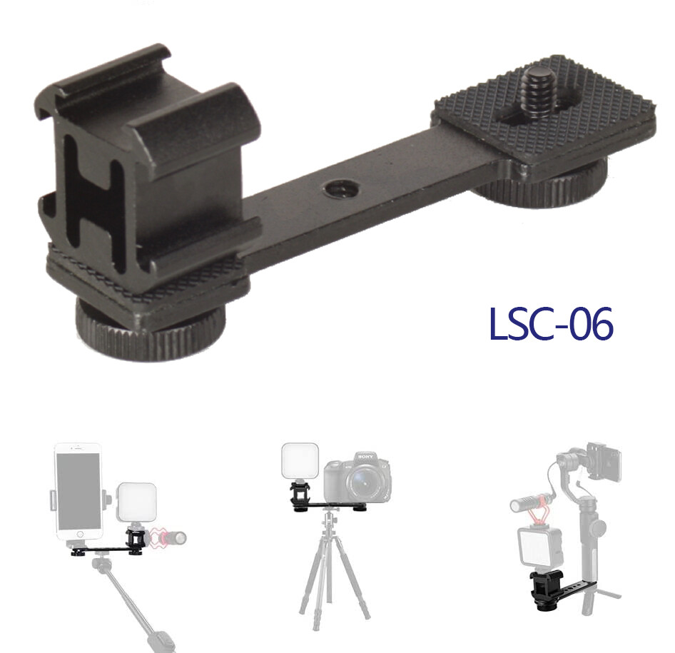 Triple Cold Shoe Mount Extension Flash Bracket Camera Mic Stand Adapter