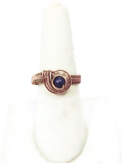 Lapis Lazuli Adjustable Ring, Woven in Copper Wire