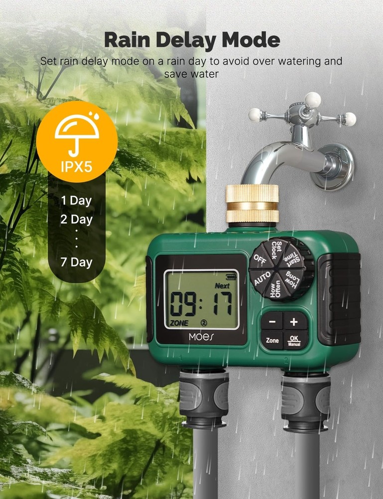 MOES 2 Outlet Sprinkler Timer, Brass Inlet, Programmable Automatic Irrigation...