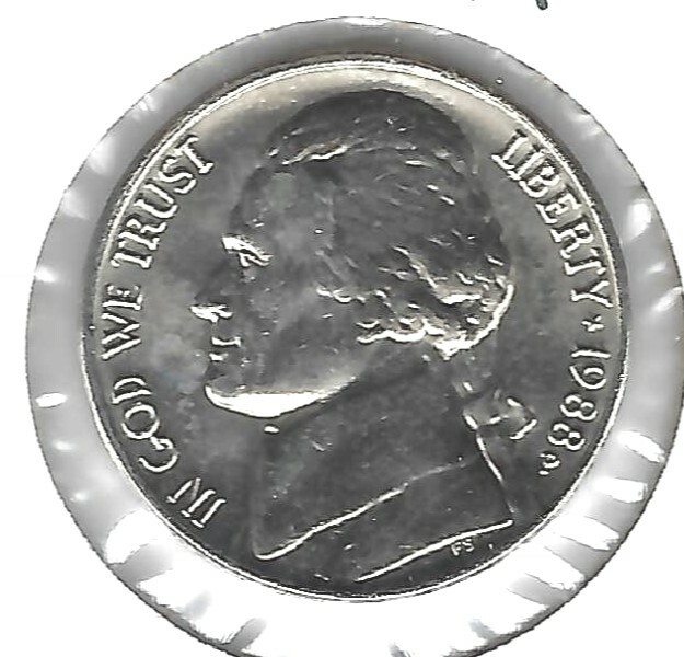 1988-P Philadelphia Uncirculated Jefferson Five Cent Coin!
