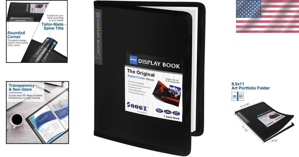 Versatile 30-Pocket Portfolio Binder - Ideal for Artwork, Certificates & More