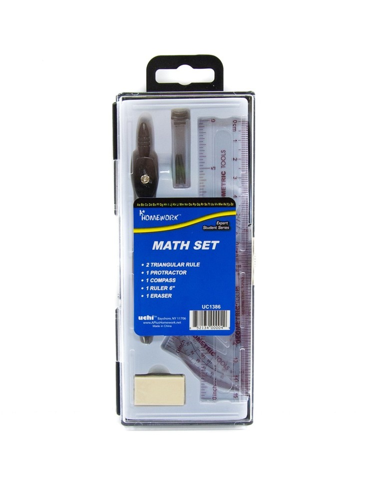 A+ Homework 8 Piece Math Set UC1386 Geometry Kit Compass Protractor Ruler