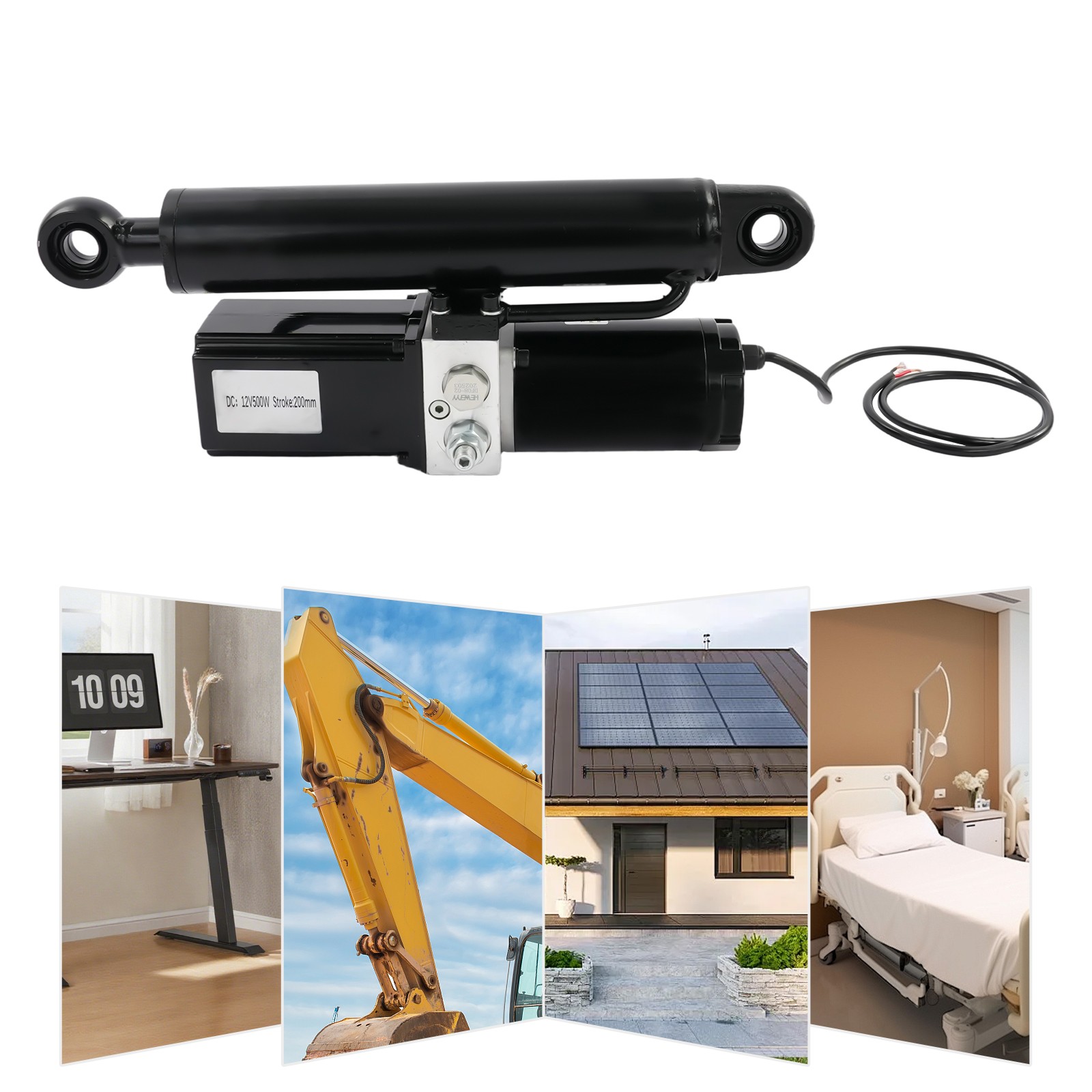 Heavy Duty Electro-Hydraulic Actuator 8" Stroke 4409 lbs Lift 12V 800W