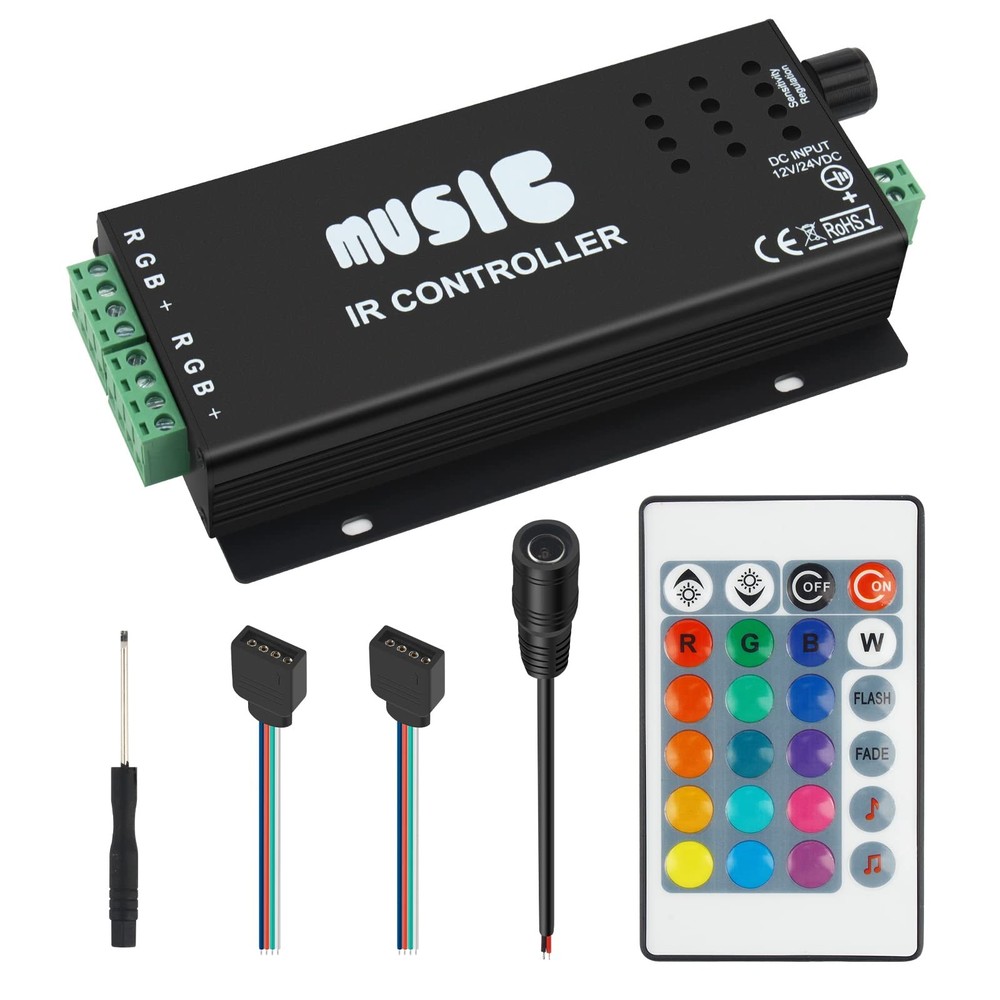 RGB 4-PIN LED Controller, DC12-24V LED Light Strips Controller, 24-Keys IR Wi...
