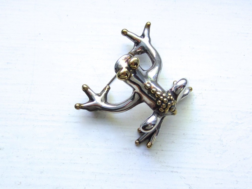 STERLING SILVER & Vermeil 3 Dimensional FROG Brooch