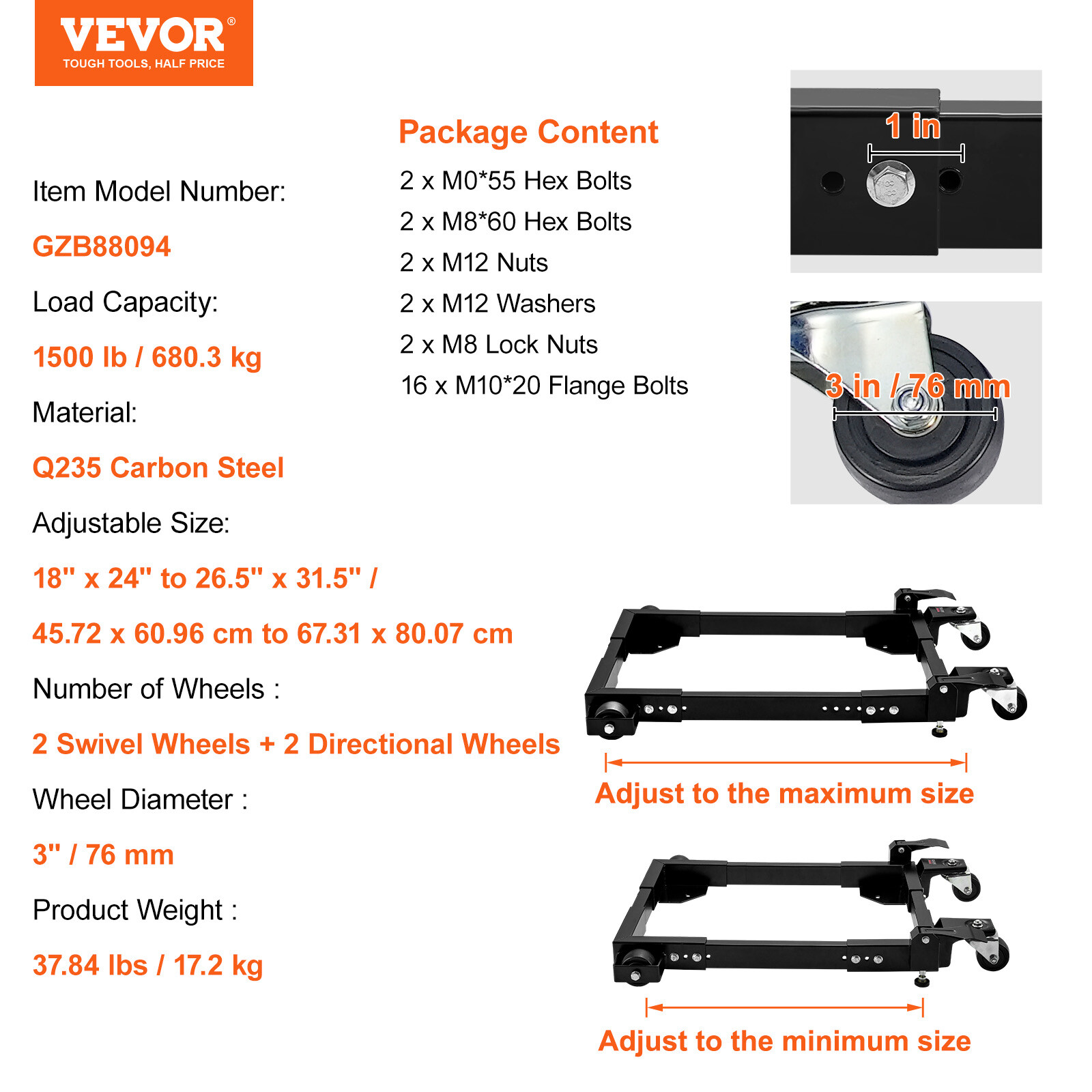 VEVOR Mobile Base Heavy Duty Universal Stand 1500 lb Capacity For Tools Machines