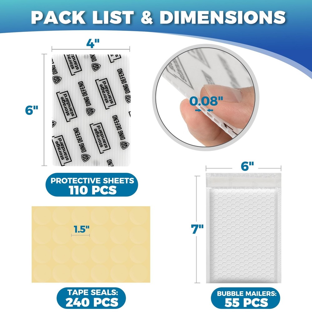 Ding Defend Card Shipping Kit Envelope Bubble Mailers - Includes 110 4’’ x 6’...