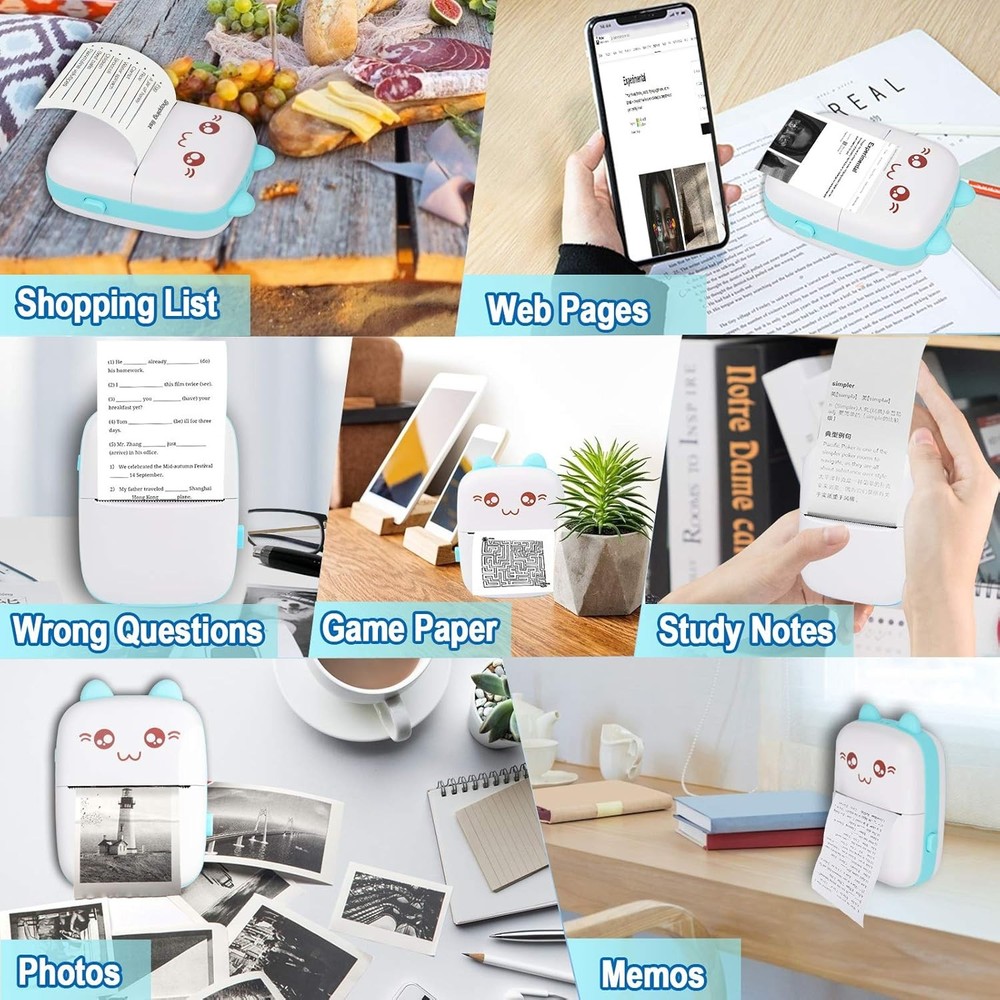 Portable Printer, Mini Pocket Wireless Bluetooth Thermal Printers with 6 Blue