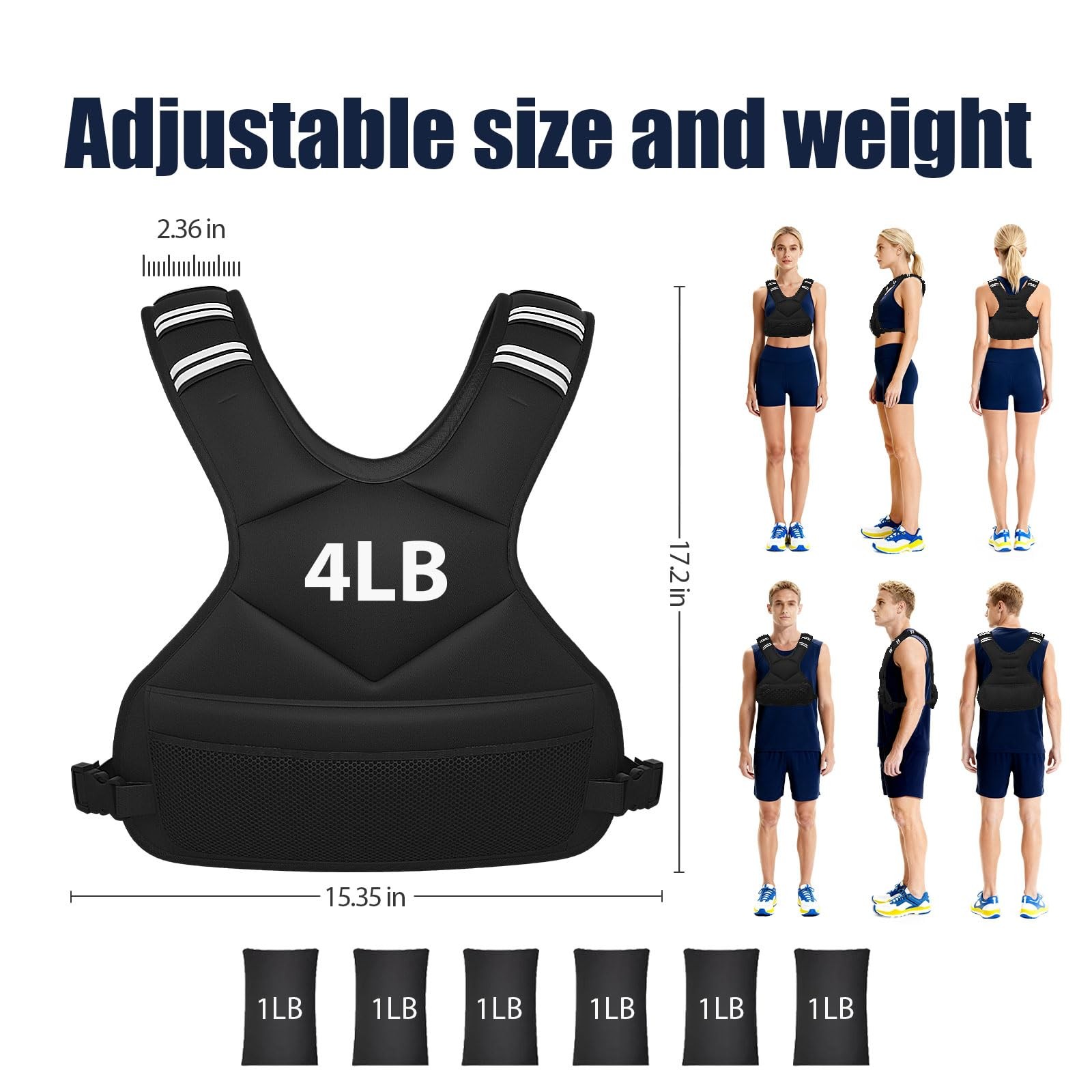 Adjustable Weighted Vest for Women Men, 4-10lb Vest with 6 Ironsand Weights, ...