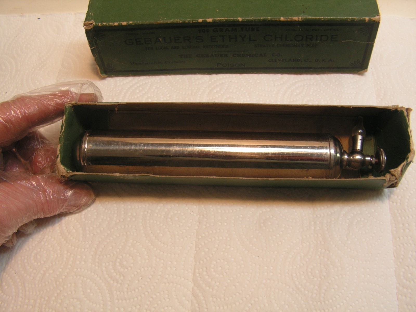 Vintage Gebauer's Ethyl Chloride 100g Tube In Box. TUBE VERY GOOD BOX WORN!