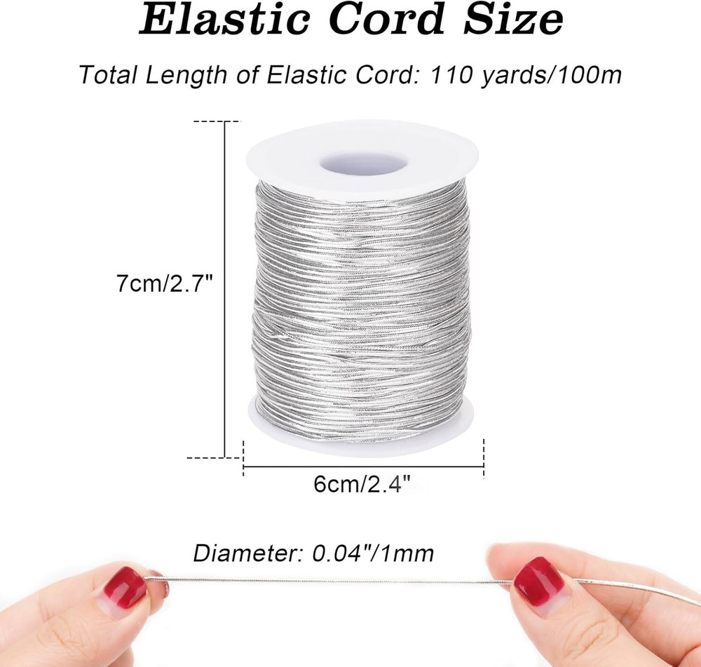 joycraft Elastic Cords, Metallic Stretch Silver String,
