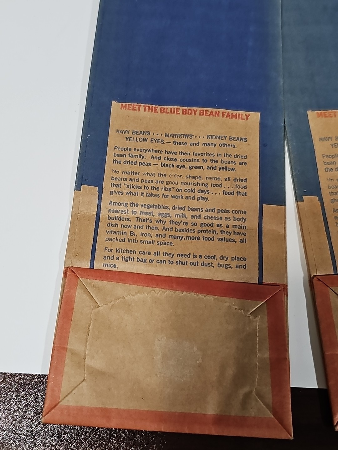 Lot of 2 1940s Blue Boy Medium White Bean Bags. Oakfield, NY Advertising