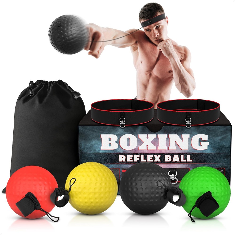 Boxing Reflex Balls Set - 4 Same Weight Color Balls, 2 Adjustable Multicolor