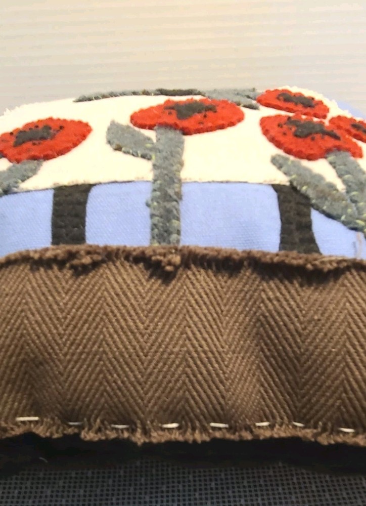 Picking Poppies Sheep Applique' Pattern Throw Pillow