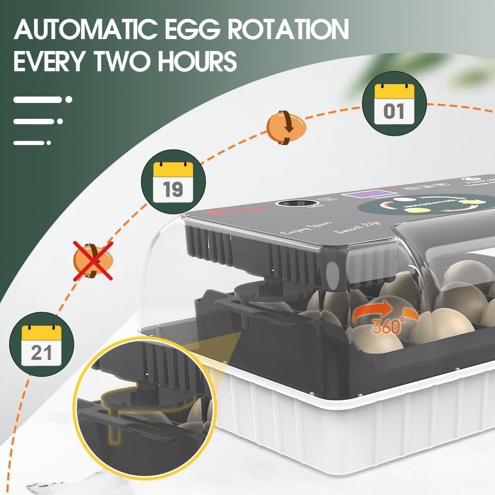 12 Egg Incubator - Automatic Egg Turner, Temperature Control, Built-In Candler,