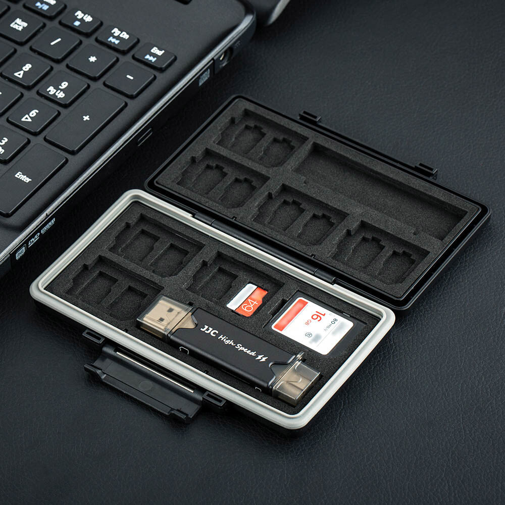 Memory Card Case Storage Holder + Card Reader fits 16 Micro SD SDXC SDHC Cards