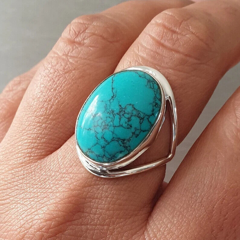 Solid 925 Silver Turquoise Ring Handmade Statement Sterling Ring All Size SR36