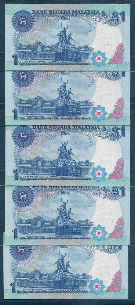Malaysia 1 Ringgit Consecutive S/N 9Pcs Lot, 1986, P 27a (Single thread), UNC