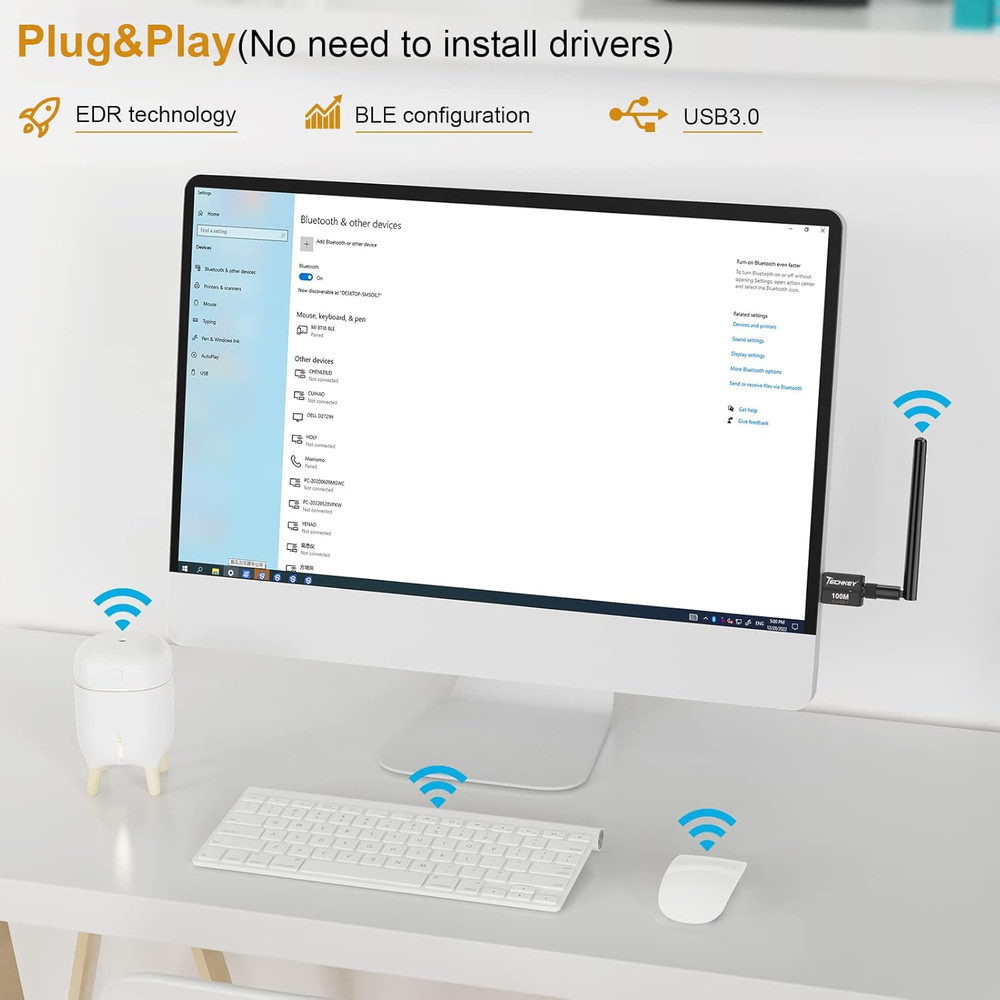 Long-Range USB Bluetooth 5.3 Adapter – 328FT Wireless for PC, Mouse, Keyboard, H