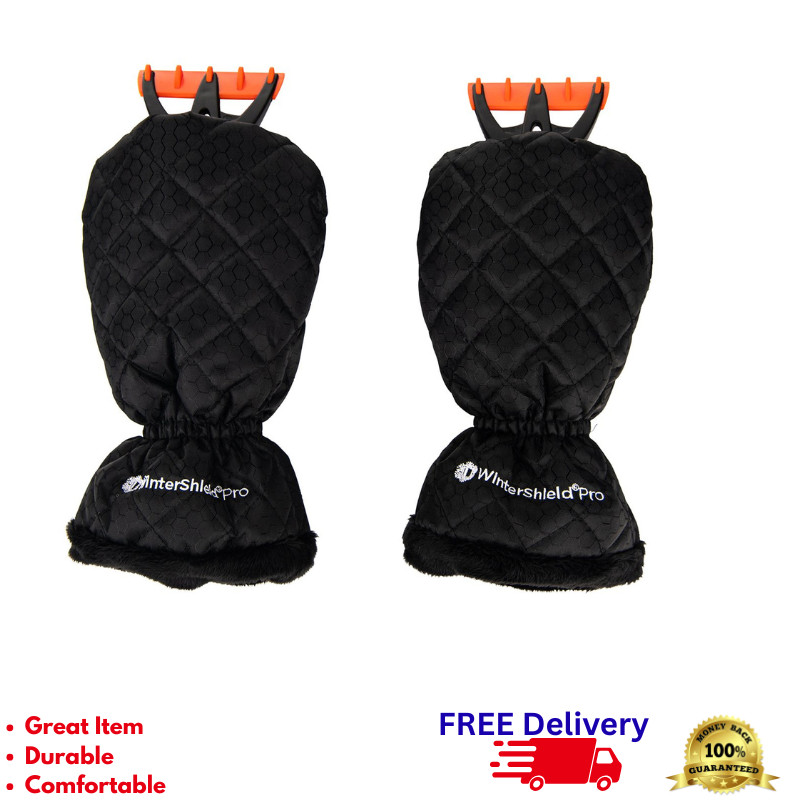 2-Pack Fleece Lined Ice Scraper Mitt Water Resistant Windproof Scraper with Pick
