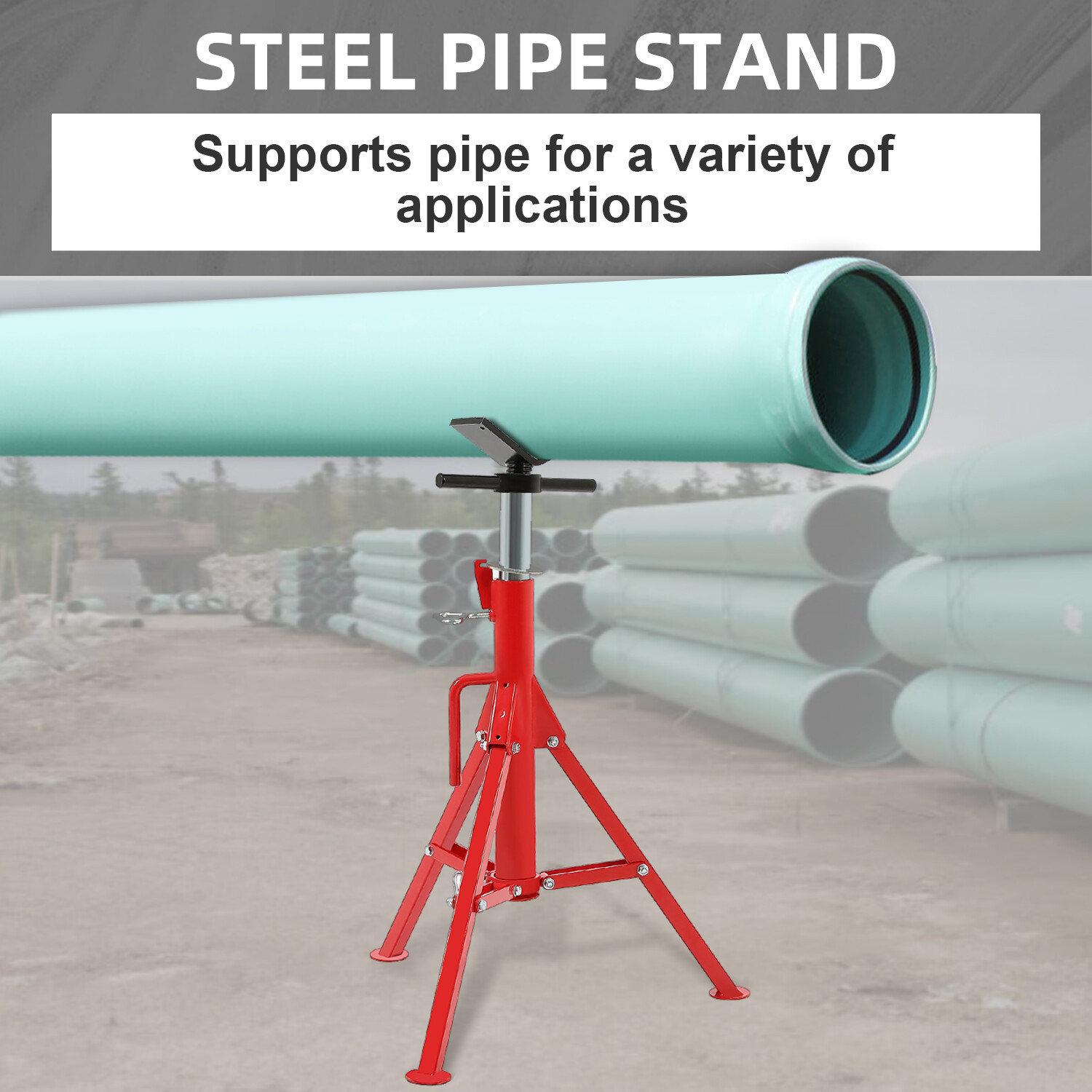 V-Head Pipe Stand Folding Tripod Jack 28"-52" Height 12" Pipe 2500LB Steel Red
