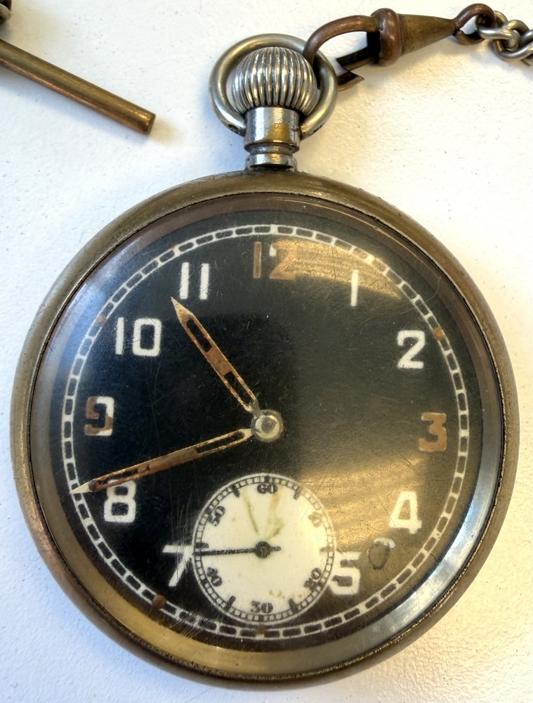British Military Issue GSTP Pocket Watch with Chain