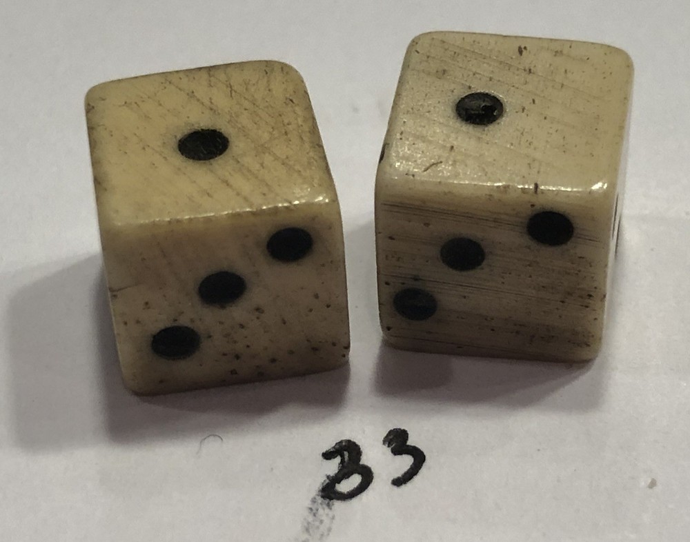 Authentic Vintage Pair Bone (Bovine) Dice 3/8”