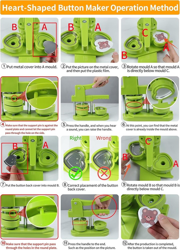 MK.Bear Heart Button Maker Machine DIY Gift Installation Free Button Maker