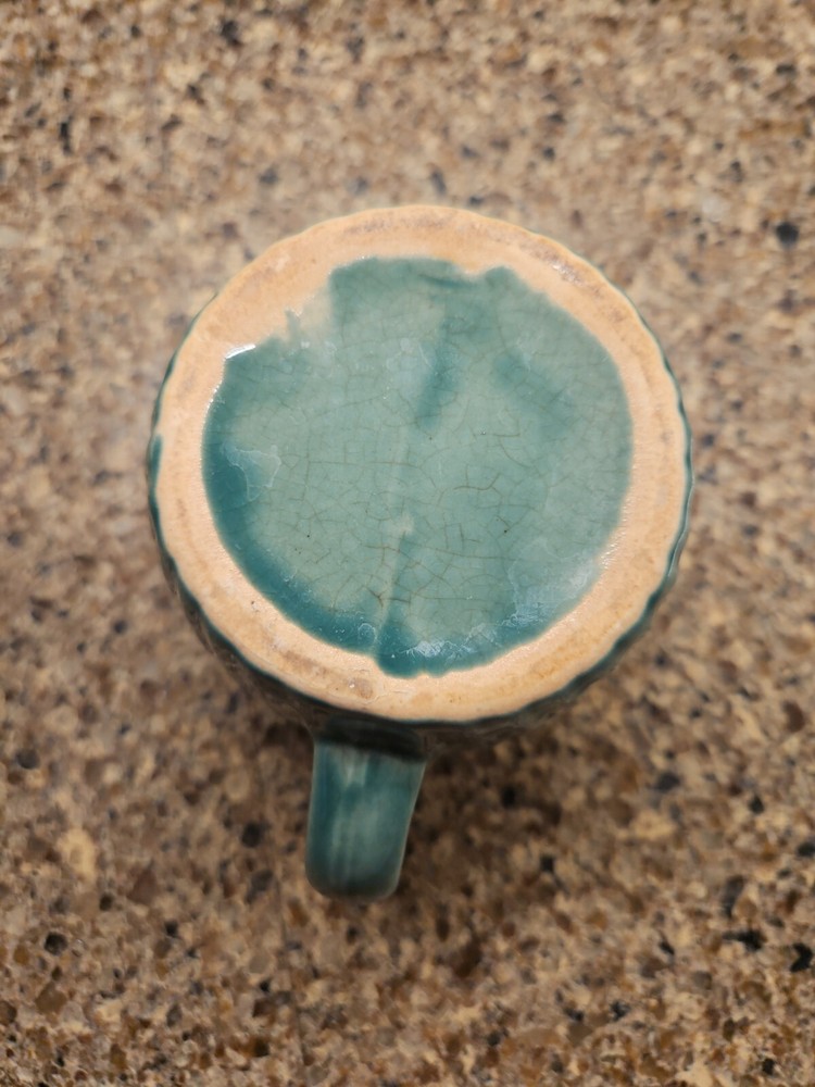 Ceramic Green Small Pitcher with handle Pottery Swirls