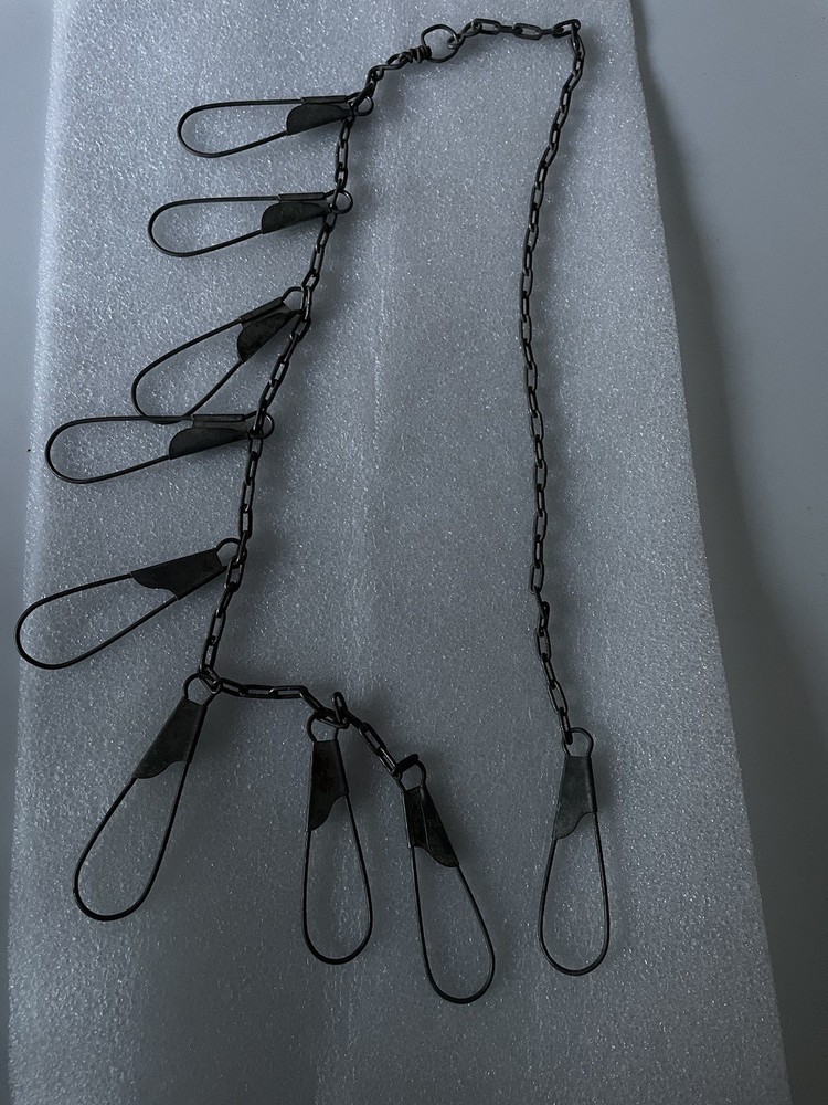 Vtg Metal Chain Link Fish Stringer 9 Snap Loop Clips ??" Long